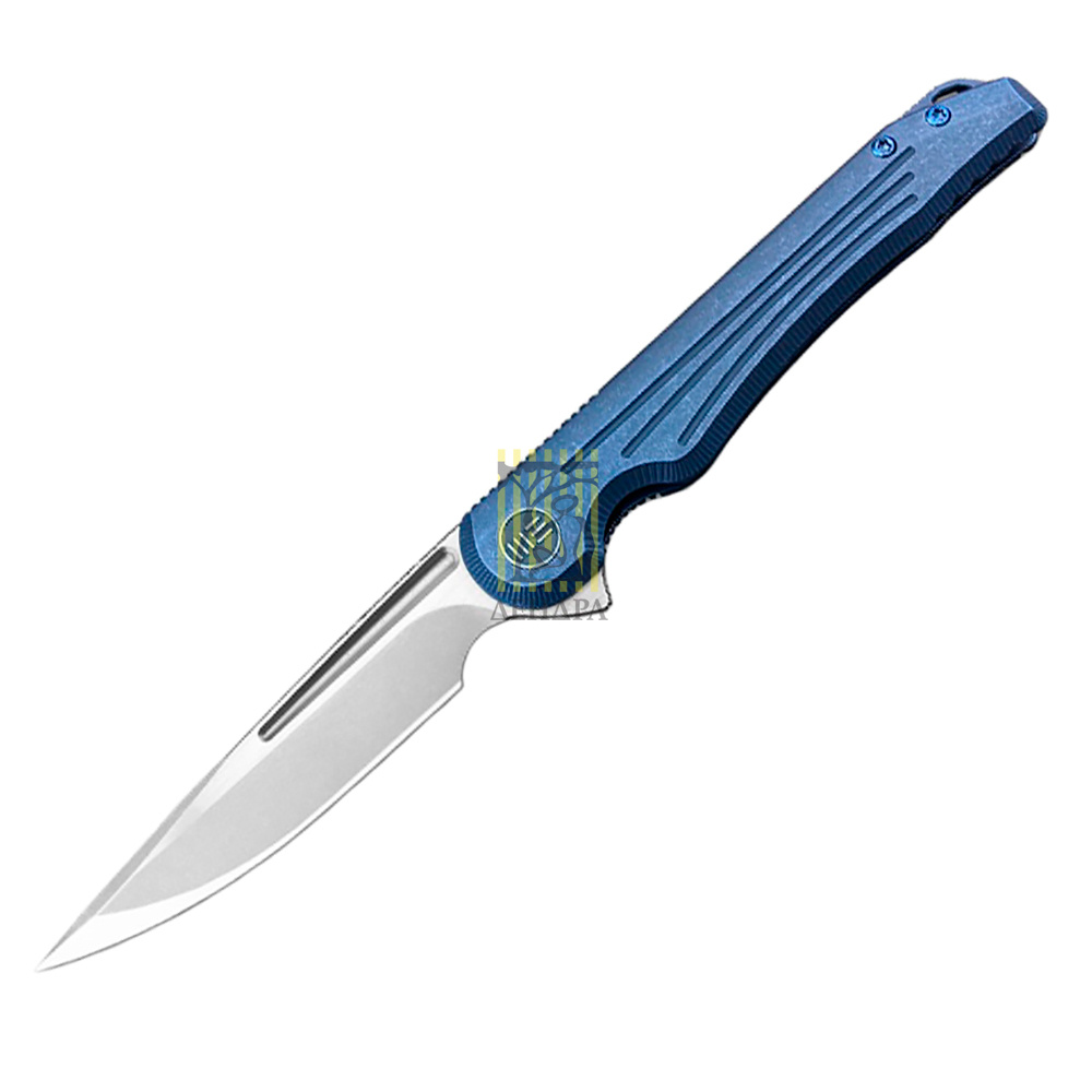 Нож складной, сталь CPM-S35VN, длина клинка 94,7 мм, рукоять титан, цвет синий, клипса, замок frame-
