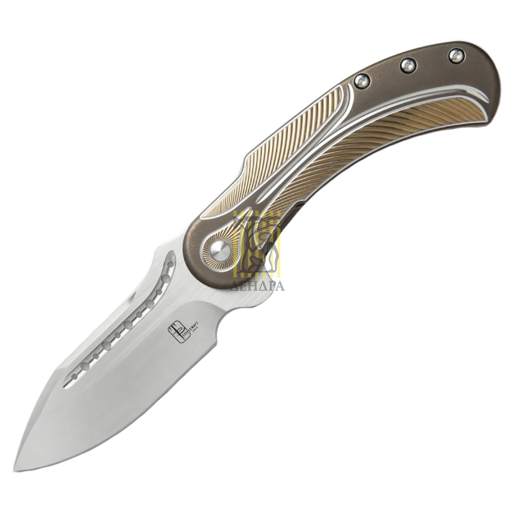 Нож складной Field Marshall, длина клинка 4", сатиновое покрытие, рукоять титан, цвет бронзовый с зо
