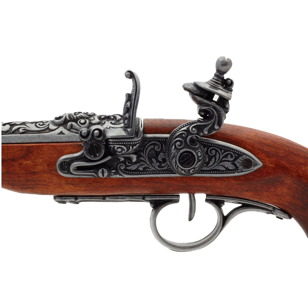 Пистолет пиратский кремневый, репродукция из дерева и металла с имитацией механизма заряжания и стре
