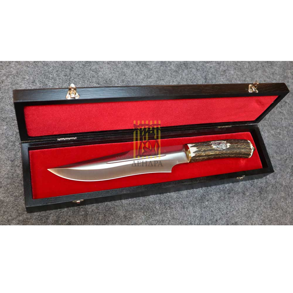 Нож "MAGNUM" с фикс.клинком длиной 23 см, рукоять рог оленя, ножны кожа, подарочная упаковка