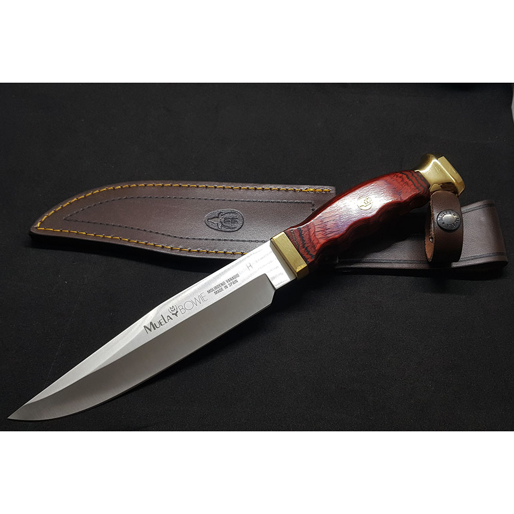 Нож "BOWIE" с фикс клинком длиной 18 см, рукоять Pakka wood, ножны кожа