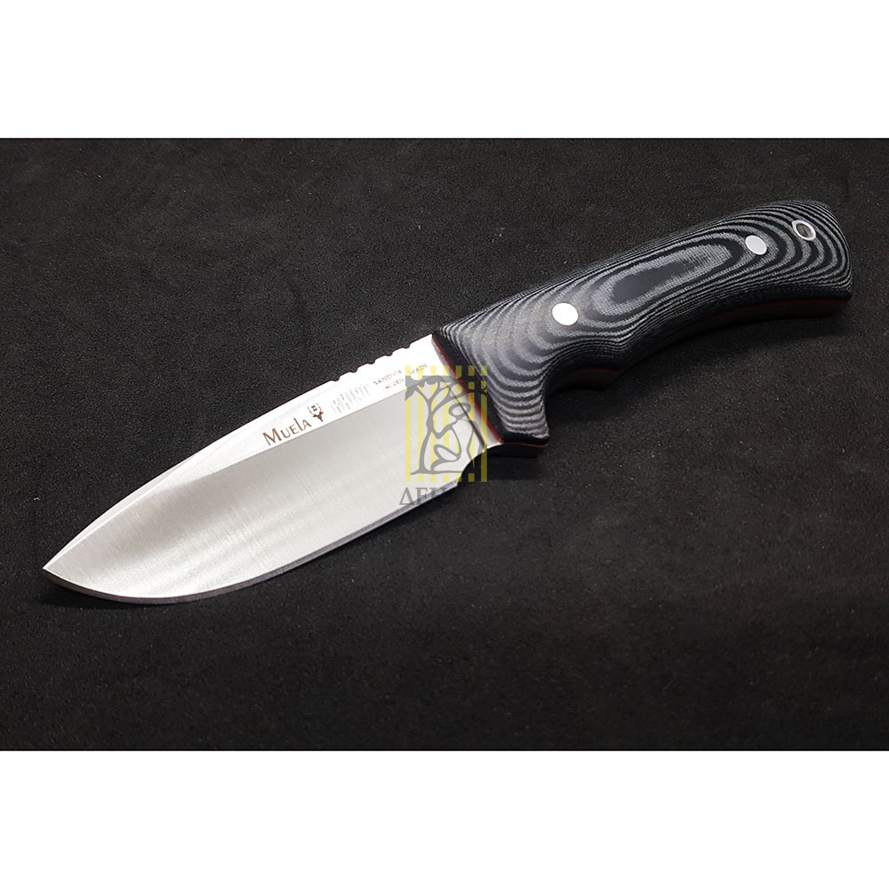 Нож "RHINO" с фикс клинком длиной 9 см, рукоять черная микарта, ножны кожа