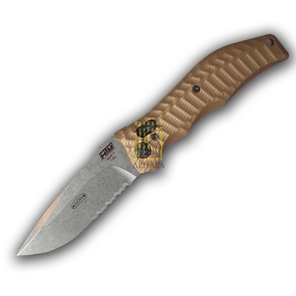 Нож GUN HAMMER складной автоматический, рукоять коричневая 3D обработка, клинок Bowie, серрейтор