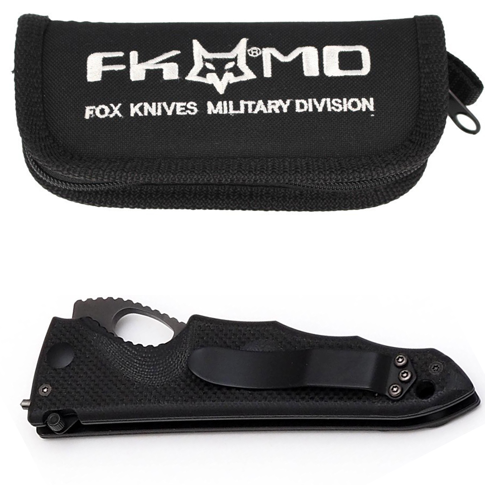 Нож "FOX BANTAY" складной, сталь N690Co, покрытие DLC, серрейтор, рукоять пластик G-10, клипса, чехо