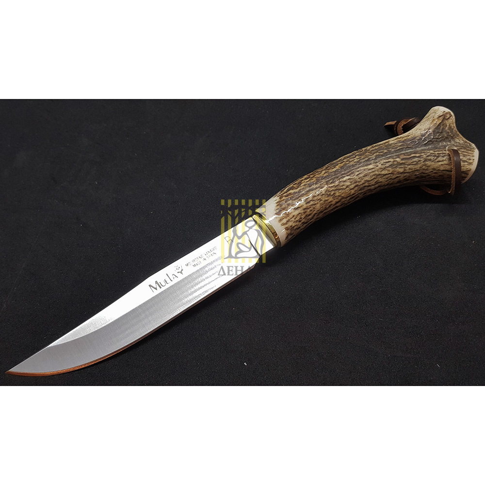 Нож "GRED" с фикс клинком длиной 13 см, рукоять рог оленя, ножны кожа