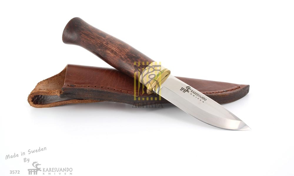 Нож "Hunter 8", рукоять карельская береза и рог оленя, кожаный чехол