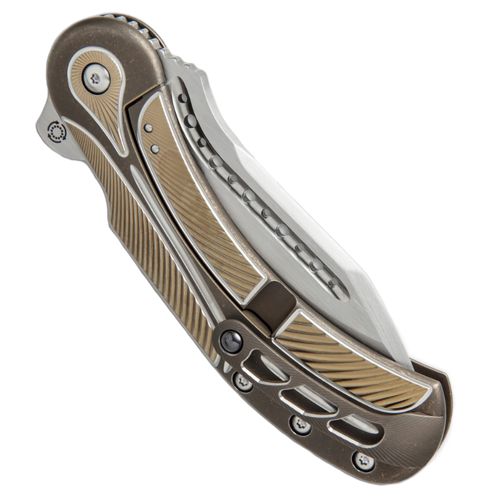 Нож складной Field Marshall, длина клинка 4", сатиновое покрытие, рукоять титан, цвет бронзовый с зо