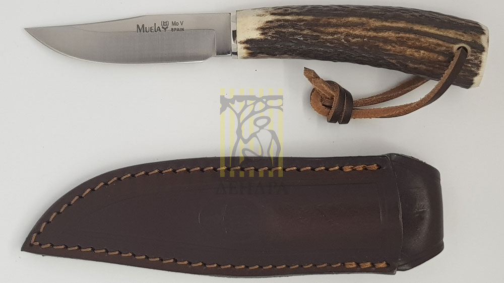 Нож-скиннер "MN", длина клинка 8 см, рукоять рог оленя, ножны кожа