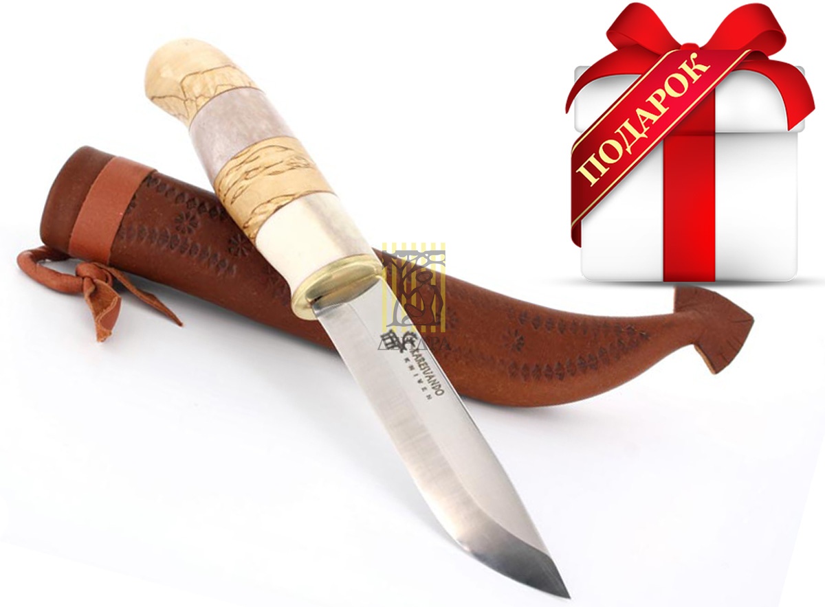 Нож "Ptarmigan", рукоять карельская береза и рог оленя, кожаный чехол