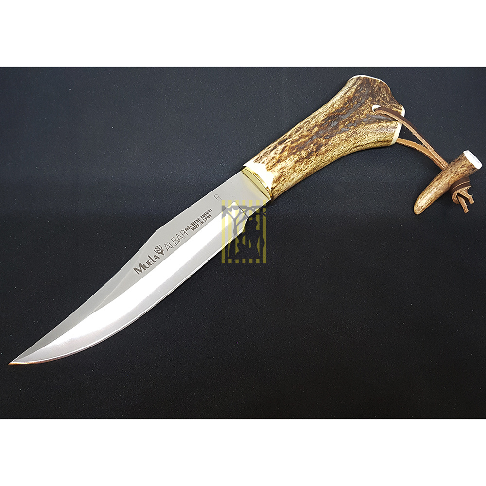 Нож "ALBAR" с фикс клинком длиной 18 см, рукоять рог оленя, ножны кожа