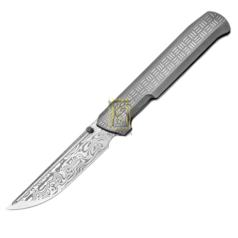 Нож 710DS, сталь Damasteel Bifrost, длина клинка 97 мм, рукоять титан, цвет коричневый с серым, fram