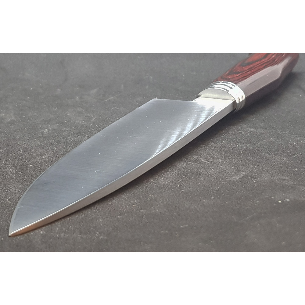 Нож серии "CS" с фикс клинком длиной 15 см, рукоять красная микарта, ножны кожа