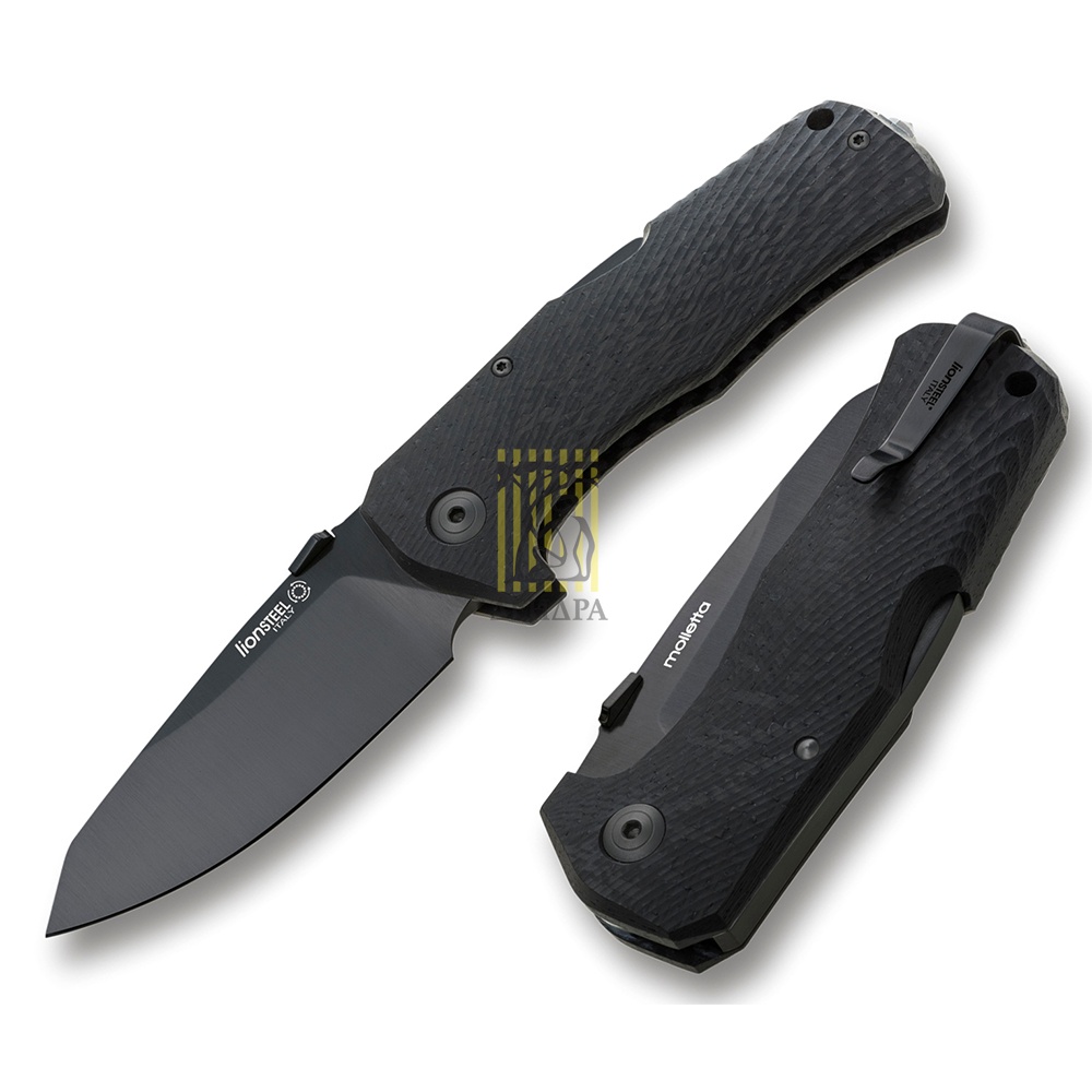Нож TM1 складной, сталь Sleipner с черным покрытием, твердость 60-61 HRC, рукоять карбон, клипса