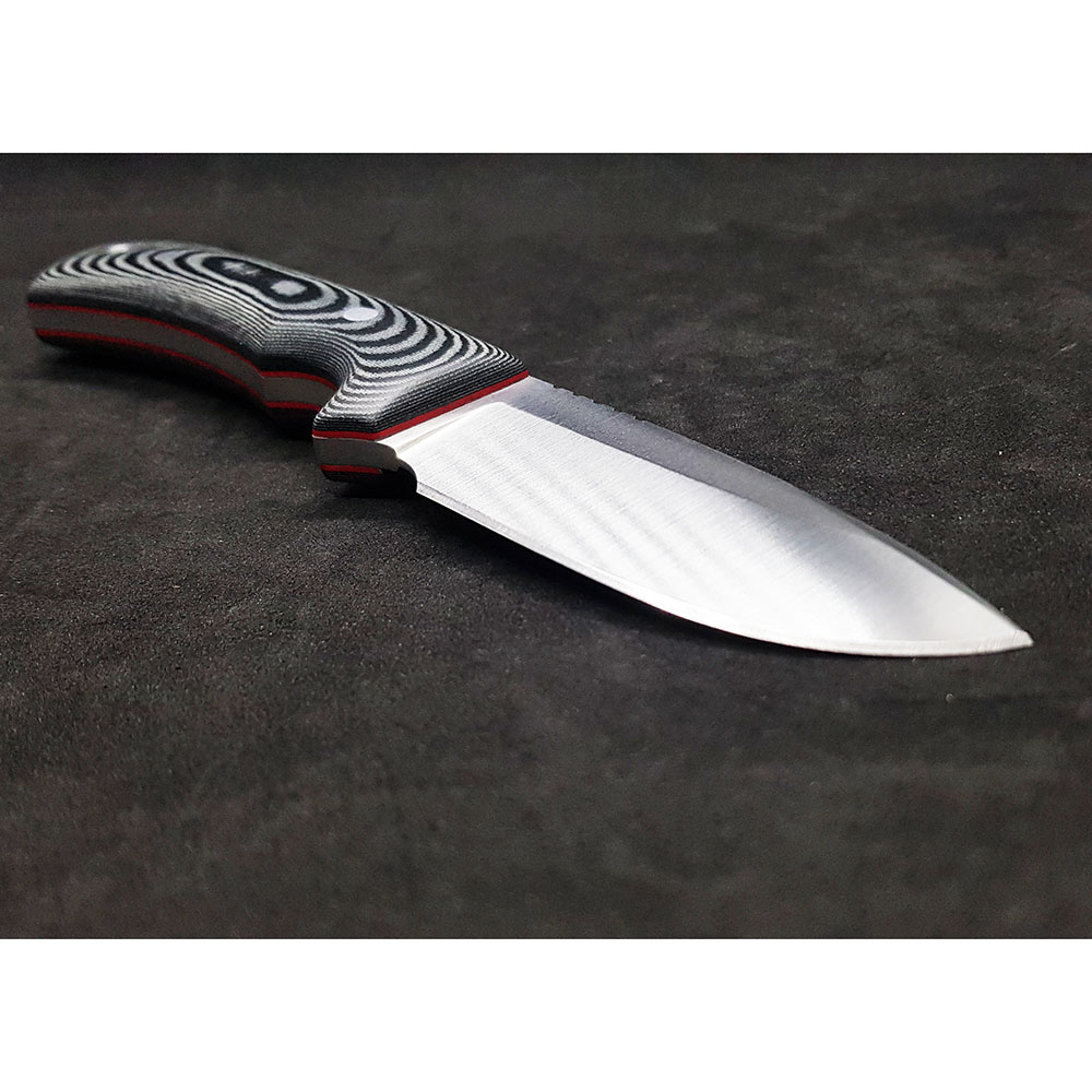 Нож "RHINO" с фикс клинком длиной 9 см, рукоять черная микарта, ножны кожа