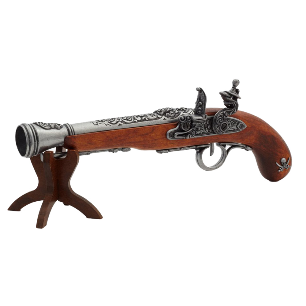 Пистолет пиратский кремневый, репродукция из дерева и металла с имитацией механизма заряжания и стре