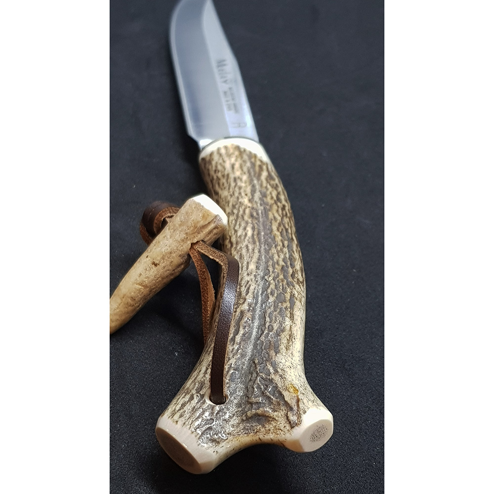 Нож "GRED" с фикс клинком длиной 13 см, рукоять рог оленя, ножны кожа