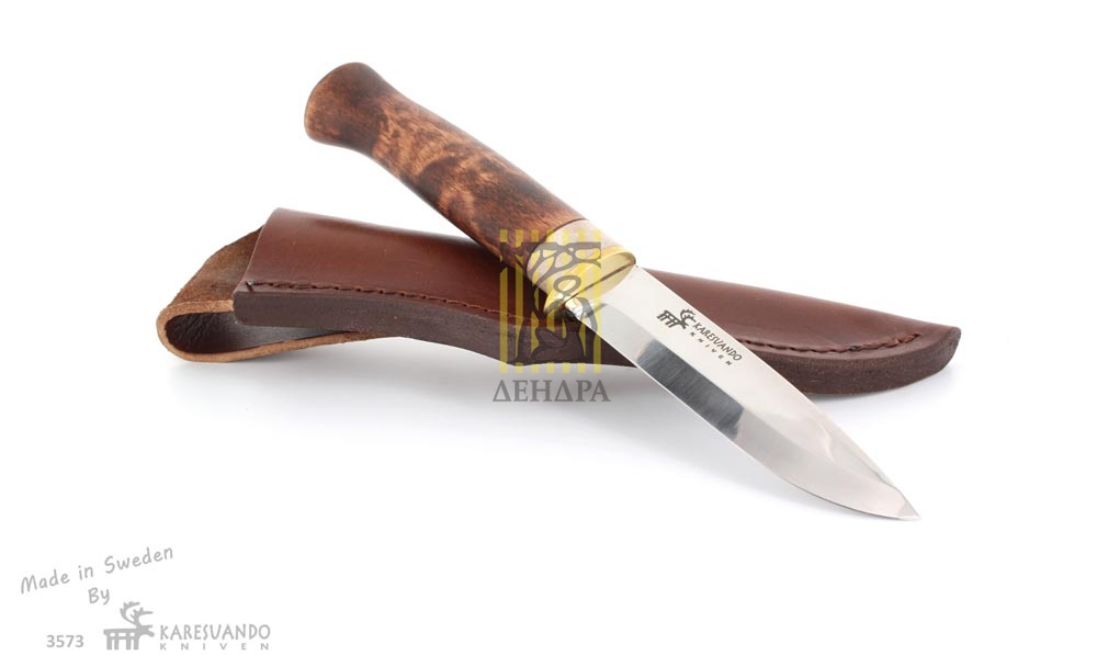 Нож "Hunter 10", рукоять карельская береза и рог оленя, кожаный чехол