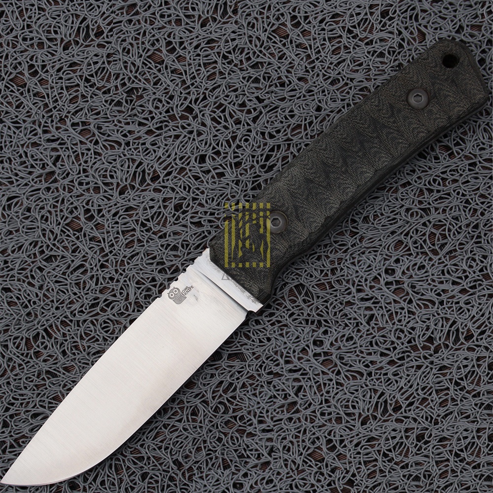 Нож OWL KNIFE BARN-S сталь K340, Рукоять микарта, ножны кожа, прямые спуски