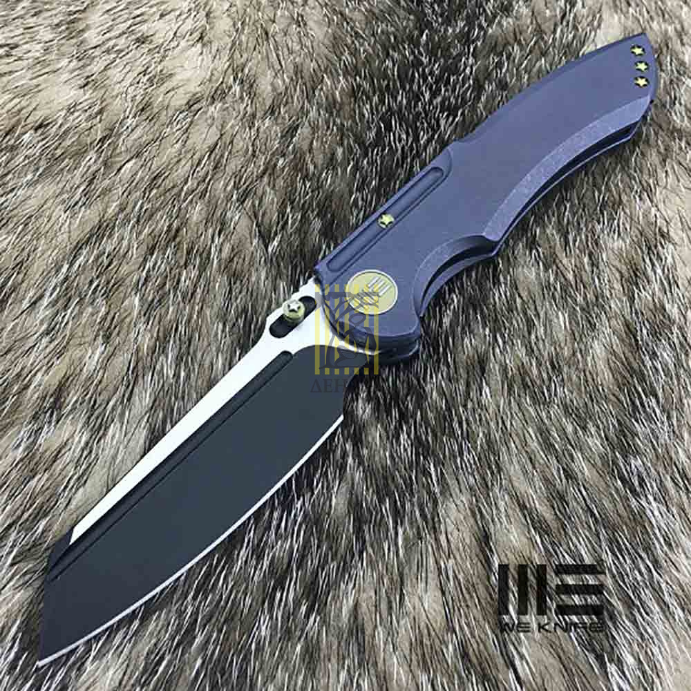 Нож складной, сталь Bohler M390, длина клинка 97 мм, рукоять титан, цвет голубой, клипса, замок fram