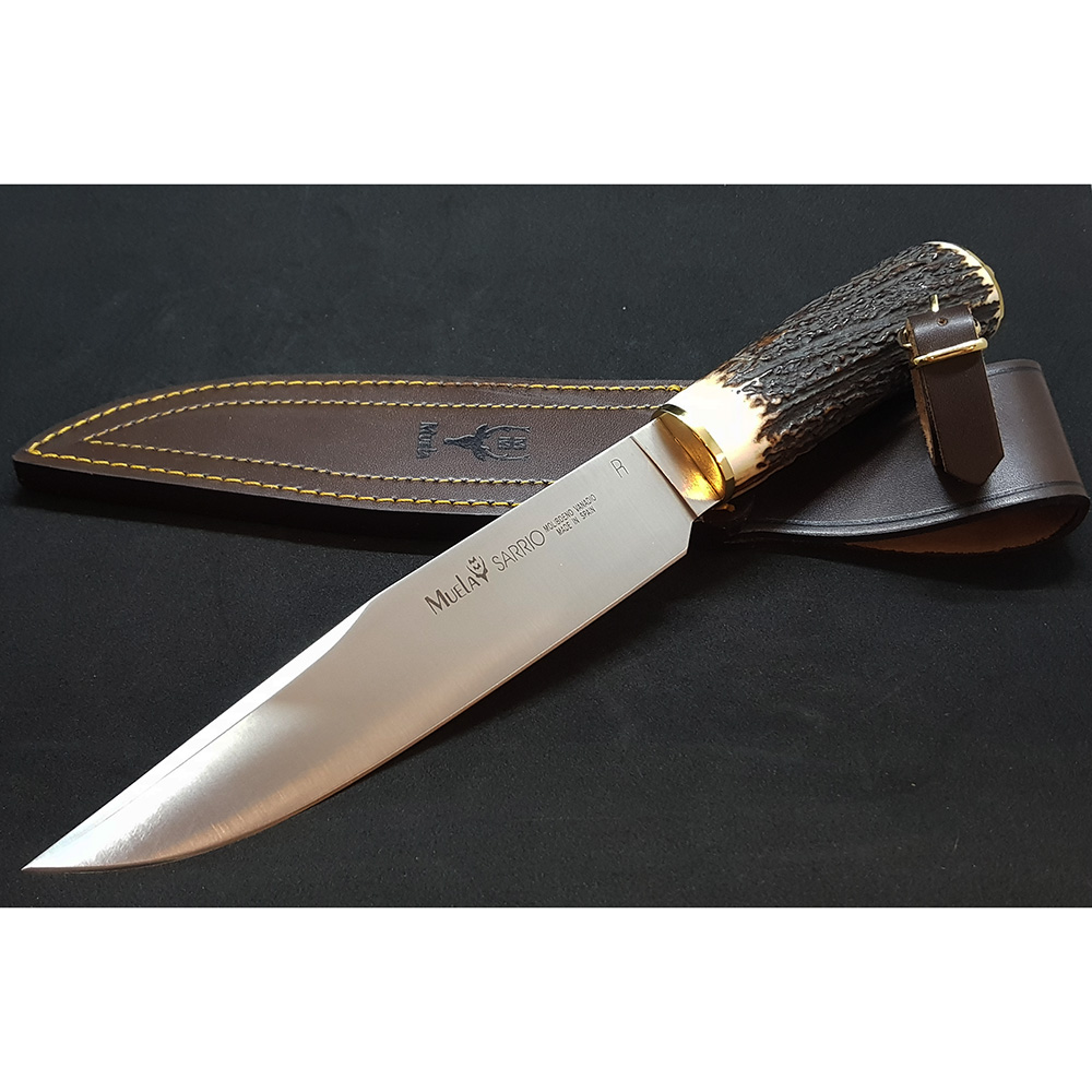 Нож "SARRIO" с фикс клинком длиной 19 см, рукоять рог оленя, ножны кожа