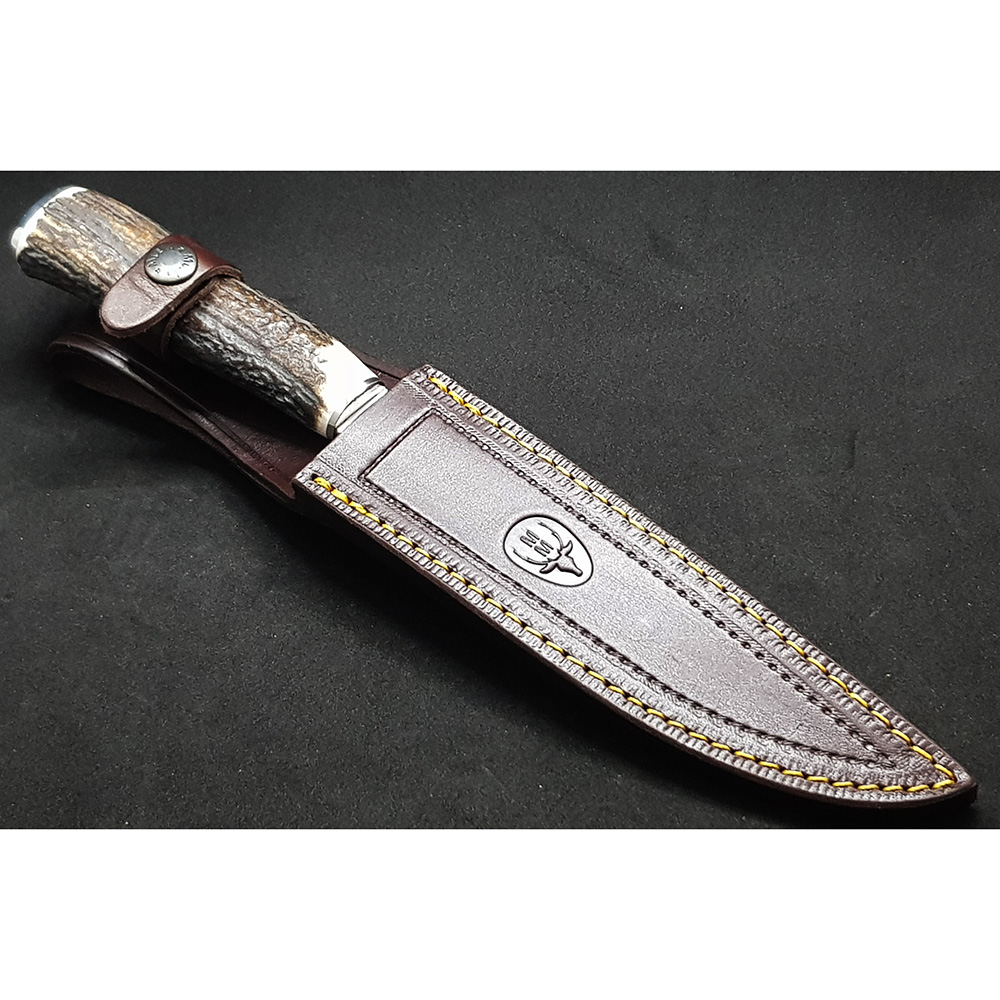 Нож "GAUCHO" с фикс клинком длиной 16 см, рукоять рог оленя, ножны кожа