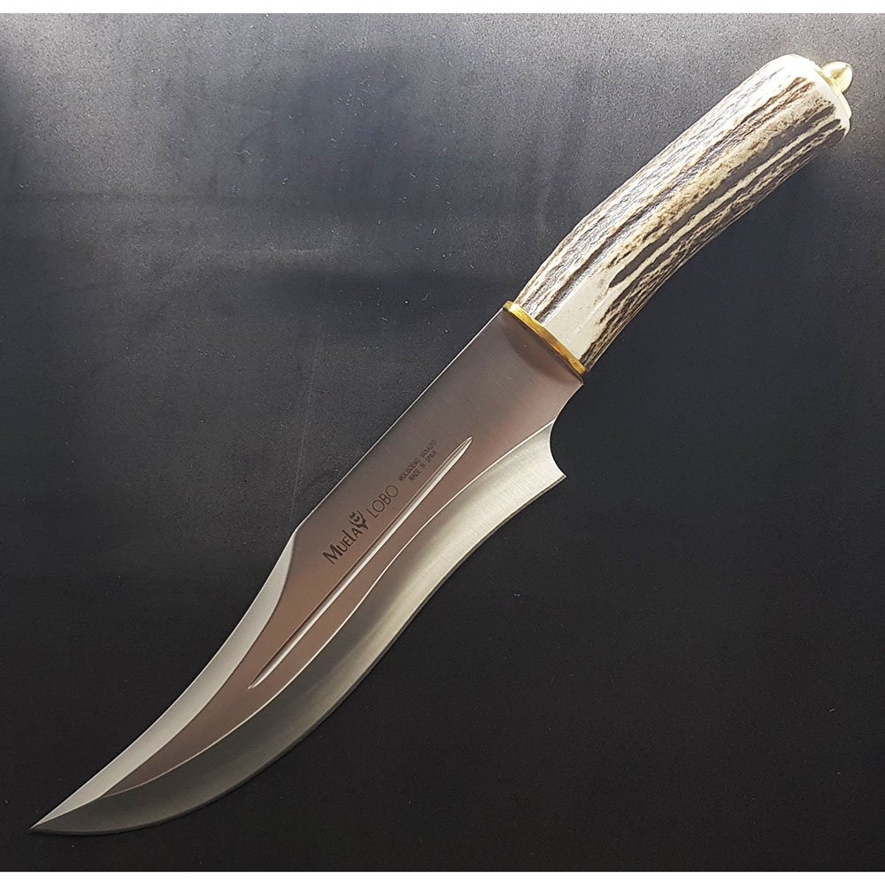 Нож "LOBO" с фикс клинком длиной 23 см, рукоять рог оленя, ножны кожа