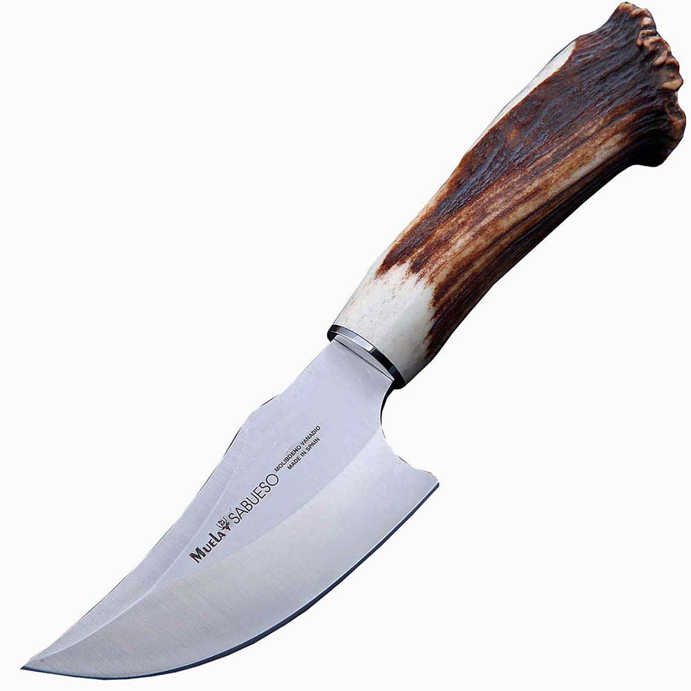 Нож-скиннер "SABUESO", клинок 11 см, рукоять рог оленя с кроной, ножны кожа