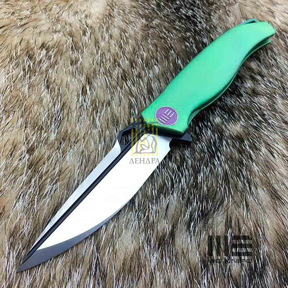 Нож складной, сталь CPM-S35VN, длина клинка 90 мм, рукоять титан, цвет зеленый, клипса, замок frame-
