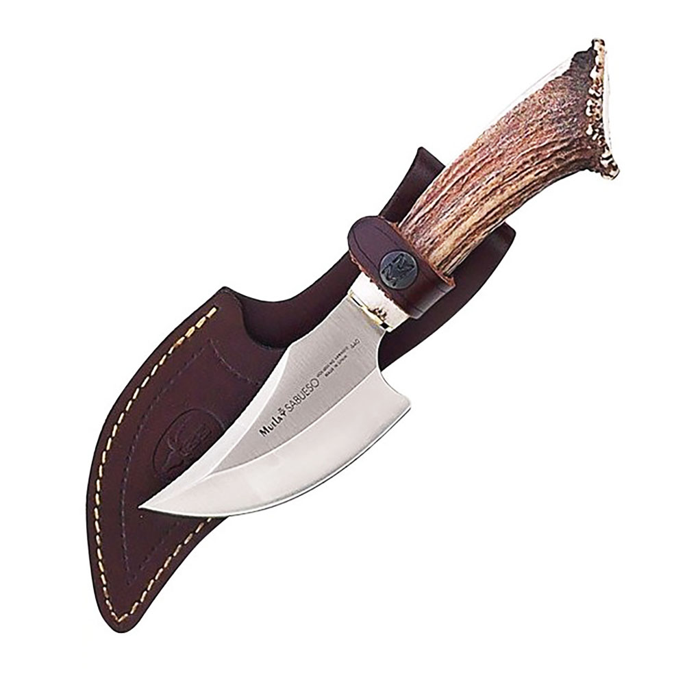 Нож-скиннер "SABUESO", клинок 11 см, рукоять рог оленя с кроной, ножны кожа