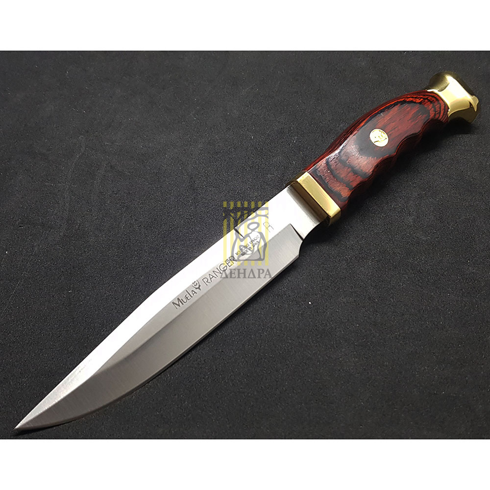 Нож "RANGER" с фикс клинком длиной 14 см, рукоять красная микарта, ножны кожа