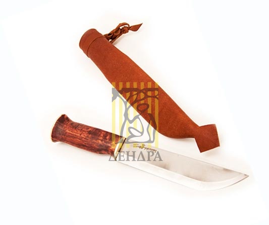 Нож "Huggaren", рукоять карельская береза и рог оленя, кожаный чехол