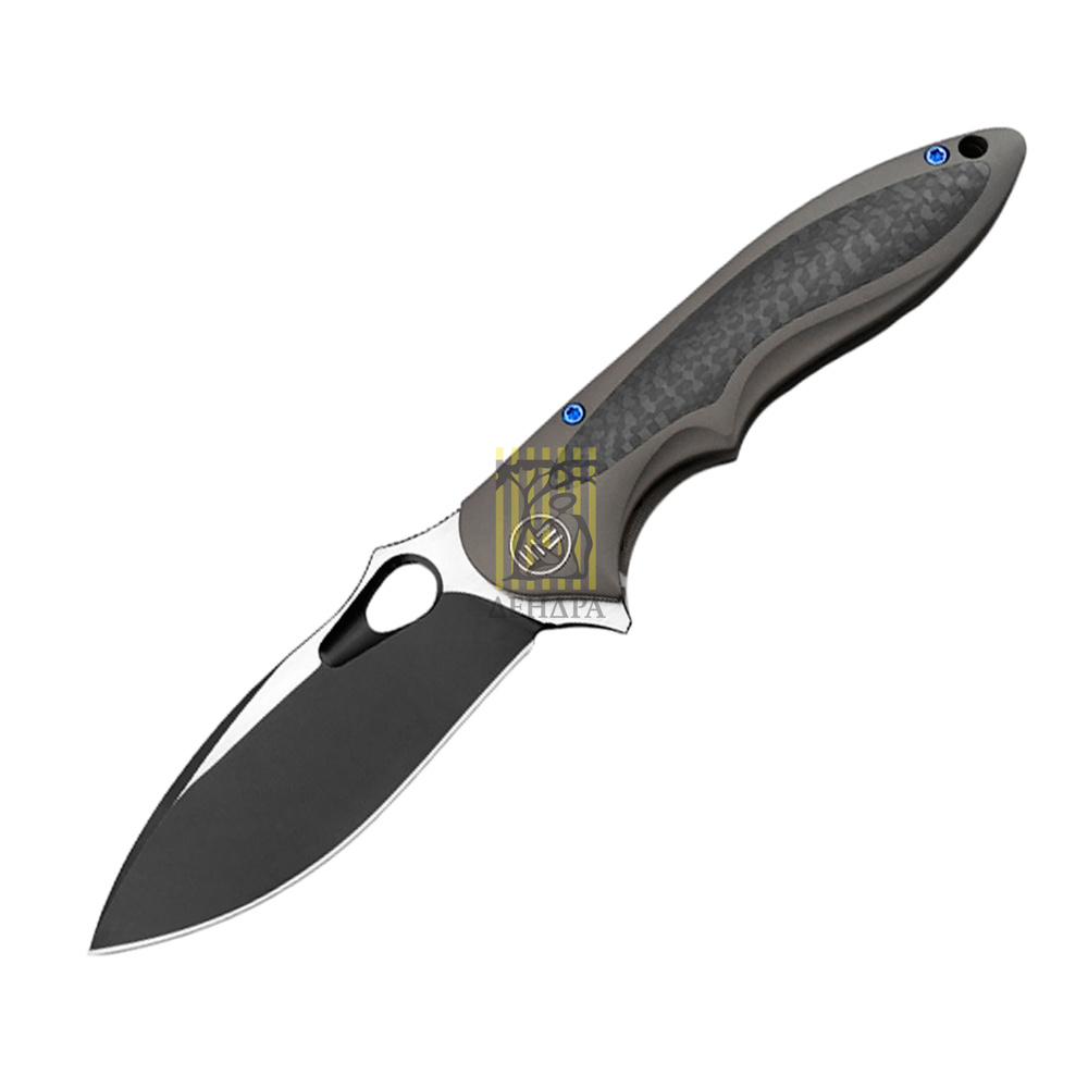 Нож Zephyr,цвет коричневый с серым, сталь M390, покрытие DLC, длина клинка 88,4 мм, рукоять титан/ка