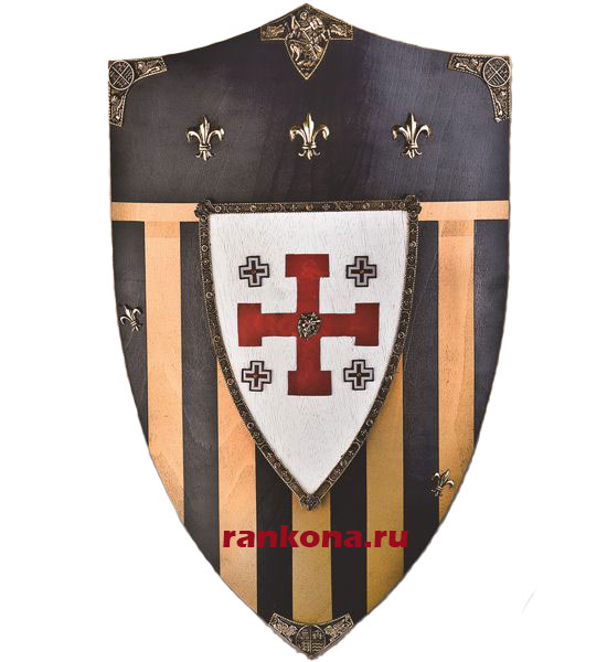 Щит ордена Тамплиеров "Рыцари Иерусалима", цвет черный с желтым и белым, размер 76 х 48 см, материал