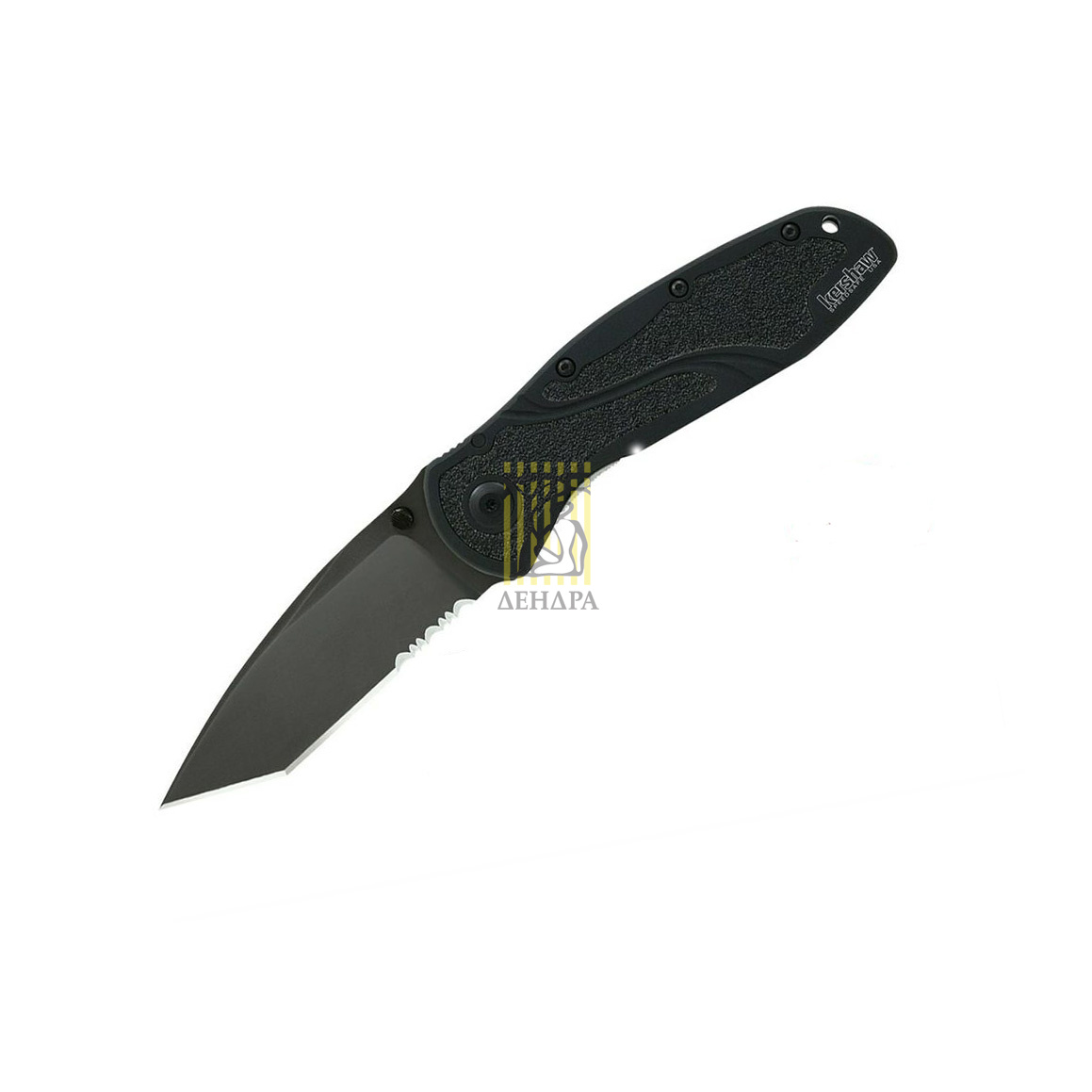 Нож Кена Ониона "Клякса", клинок танто, сталь 14C28N, твердость 60 HRC, покрытие DLC, 1/3 серрейтор,