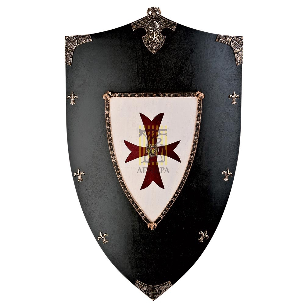 Щит рыцарский  "Крестоносцы", цвет черный с белым, размер 76 х 48 см, материал дерево, латунь