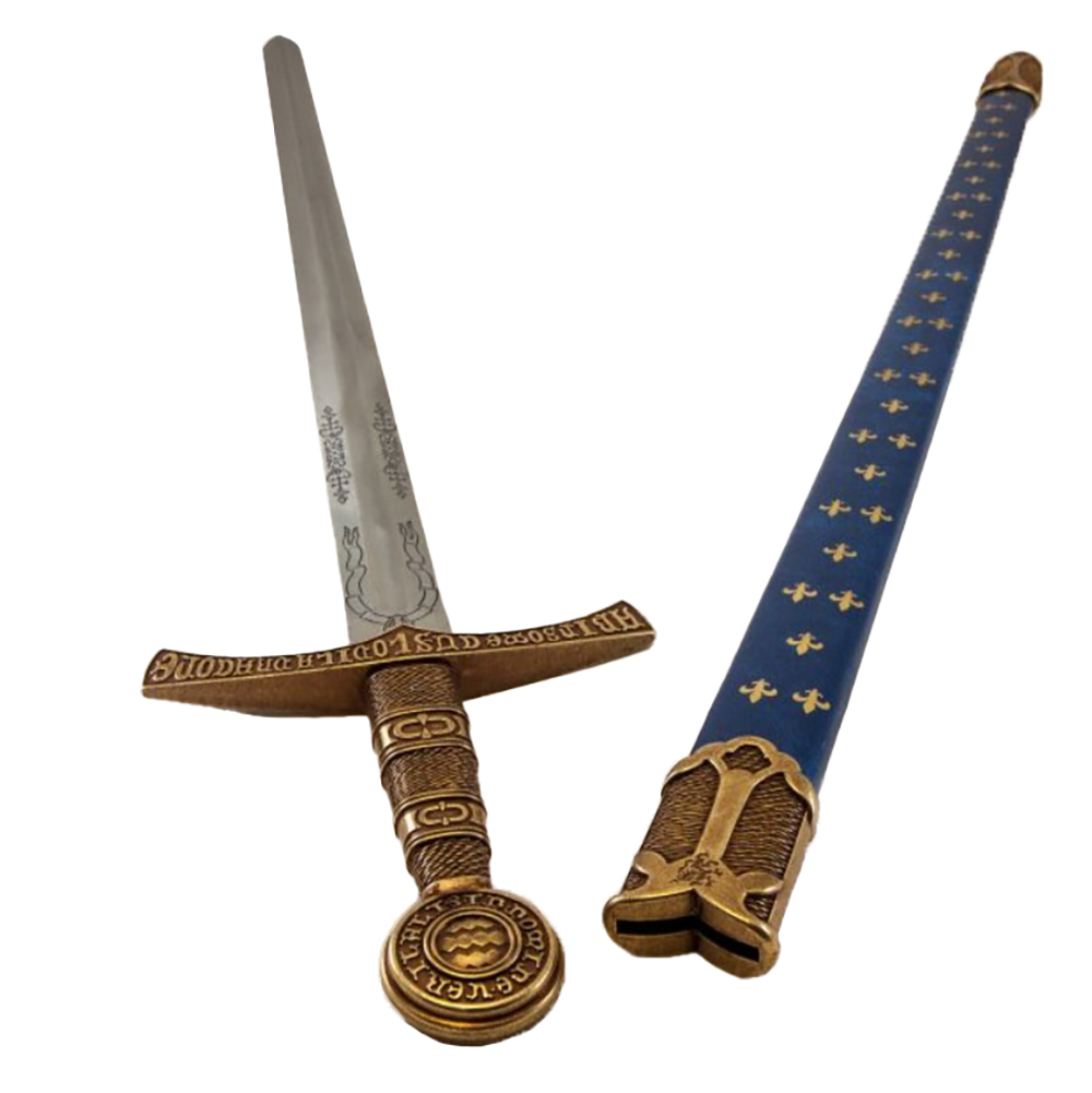 Средневековый меч, Франция, XIV век, металлическая  рукоять, пластиковые ножны, цвет синие с золотом