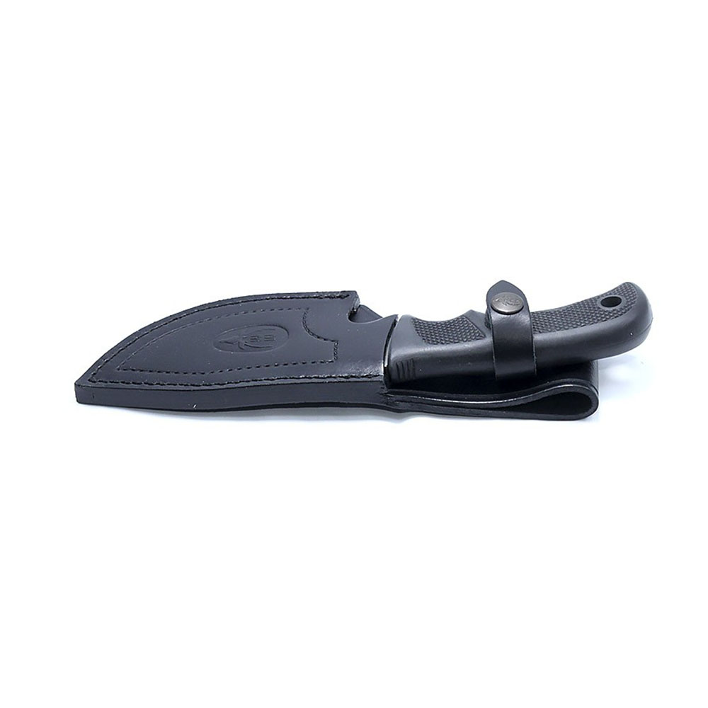 Нож-скиннер "GRIZZLY", клинок 12 см крюк, рукоять черный пластик, ножны кожа