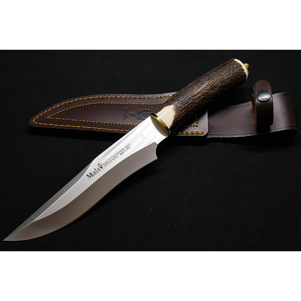 Нож "MAGNUM" с фикс клинком длиной 19 см, рукоять рог оленя, ножны кожа