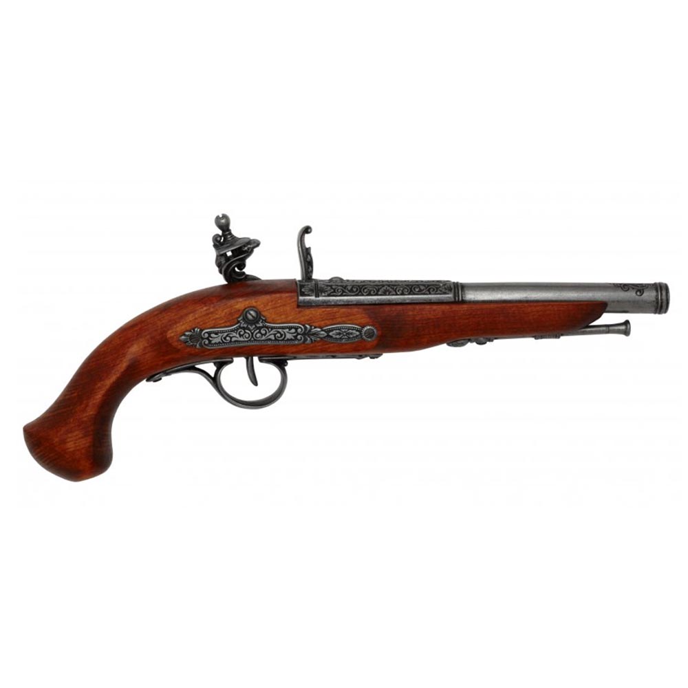 Кремневый пистолет из металла и дерева с имитацией механизма заряжания и стрельбы,18 век, длина 38,5