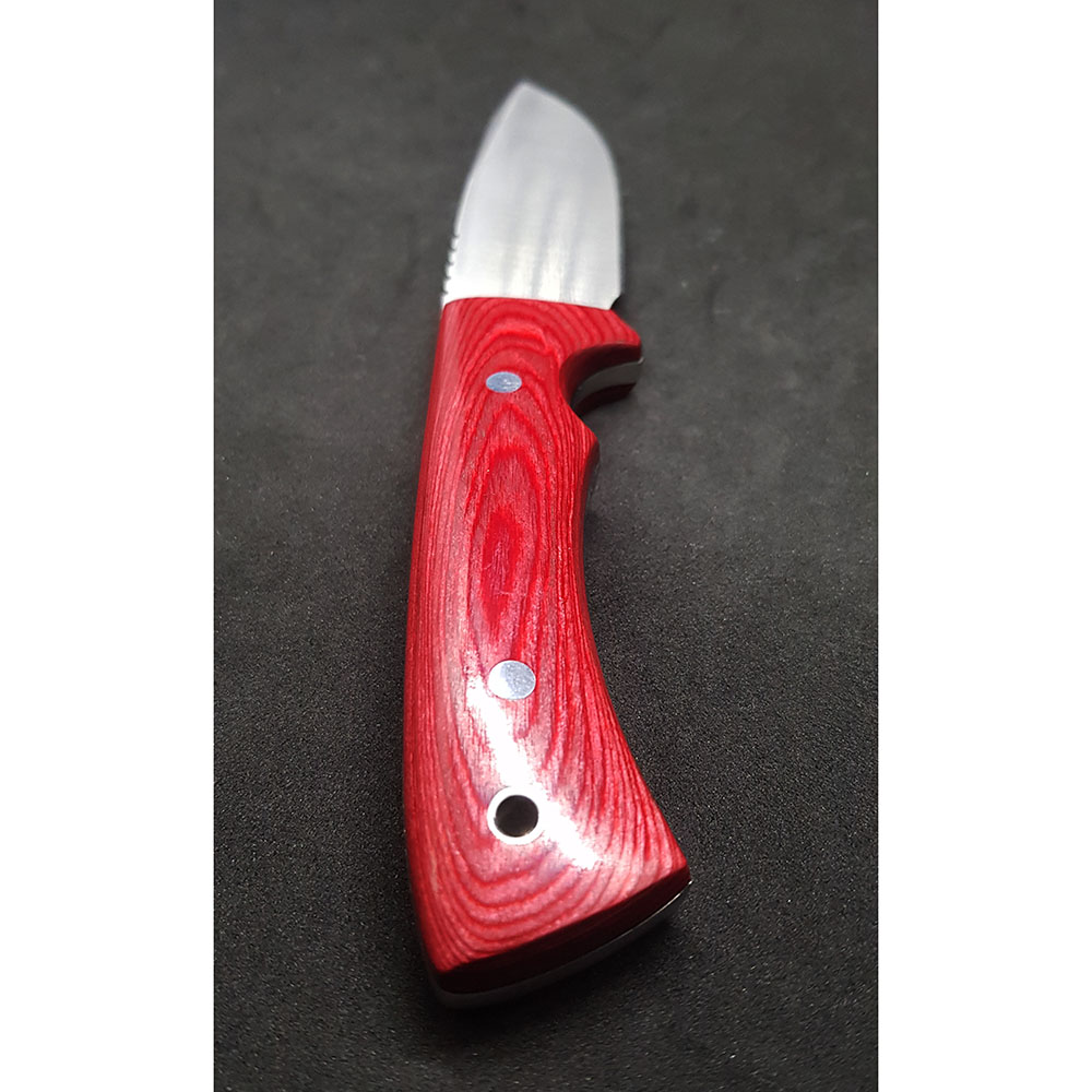 Нож "RHINO" с фикс клинком длиной 9 см, рукоять красная микарта, ножны кожа