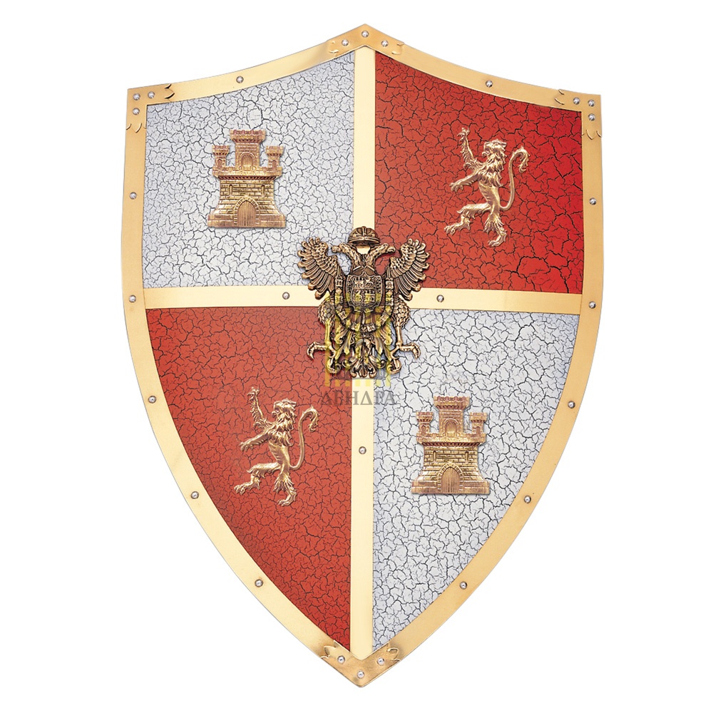 Щит геральдический "Короли католики", цвет красно-белый, размер 63 х 46 см, материал металл с покрыт