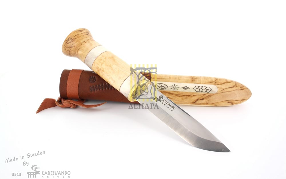 Нож "Wolverine", рукоять карельская береза и рог оленя, кожаный чехол со вставкой из рога оленя