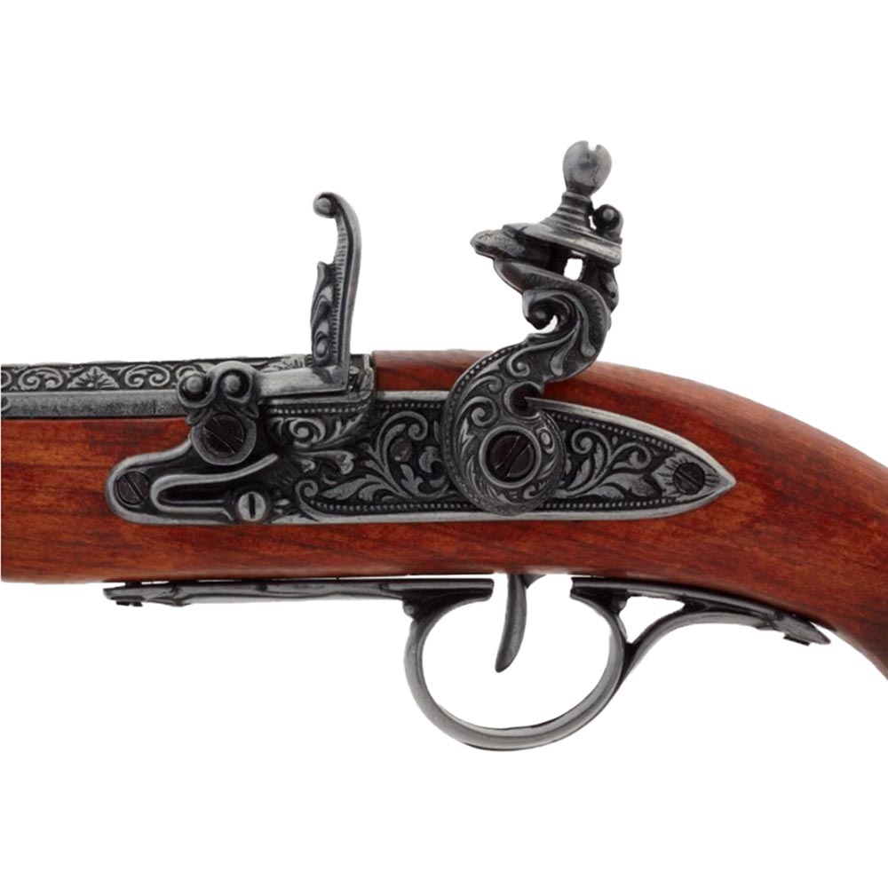 Кремневый пистолет из металла и дерева с имитацией механизма заряжания и стрельбы,18 век, длина 38,5