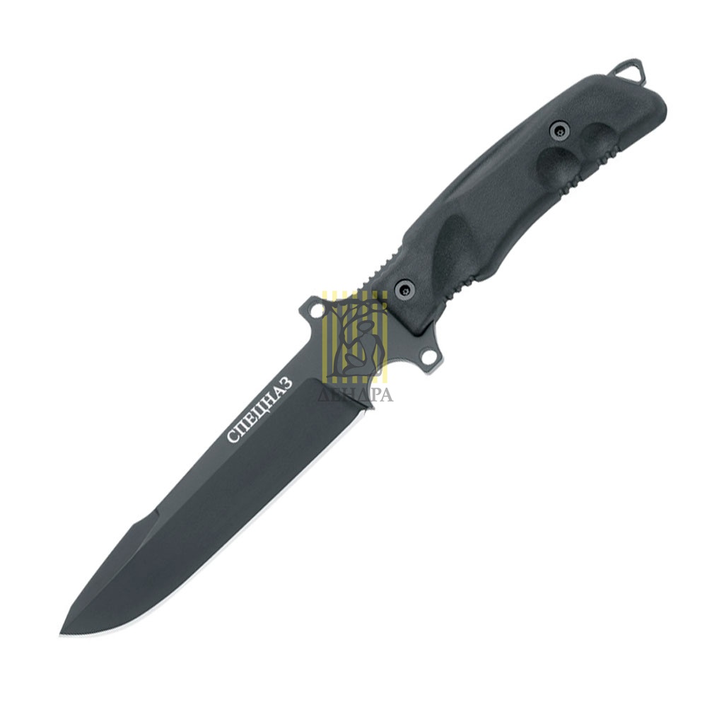 Нож "СПЕЦНАЗ", фиксированный клинок, сталь N 690Со, твердость 58-60 HRC, черное покрытие, рукоять че