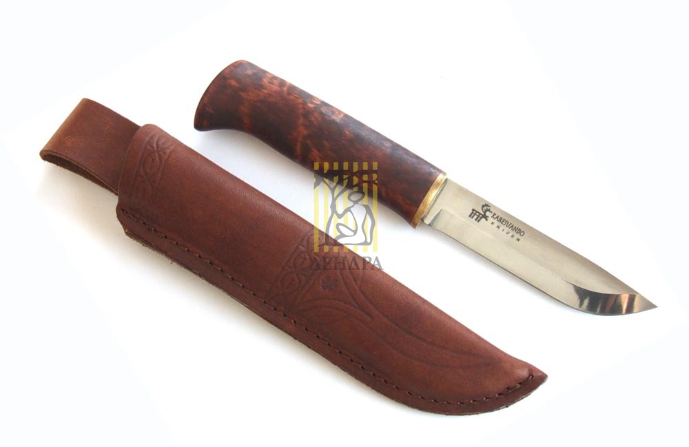 Нож "Fox Special", рукоять карельская береза, кожаный чехол