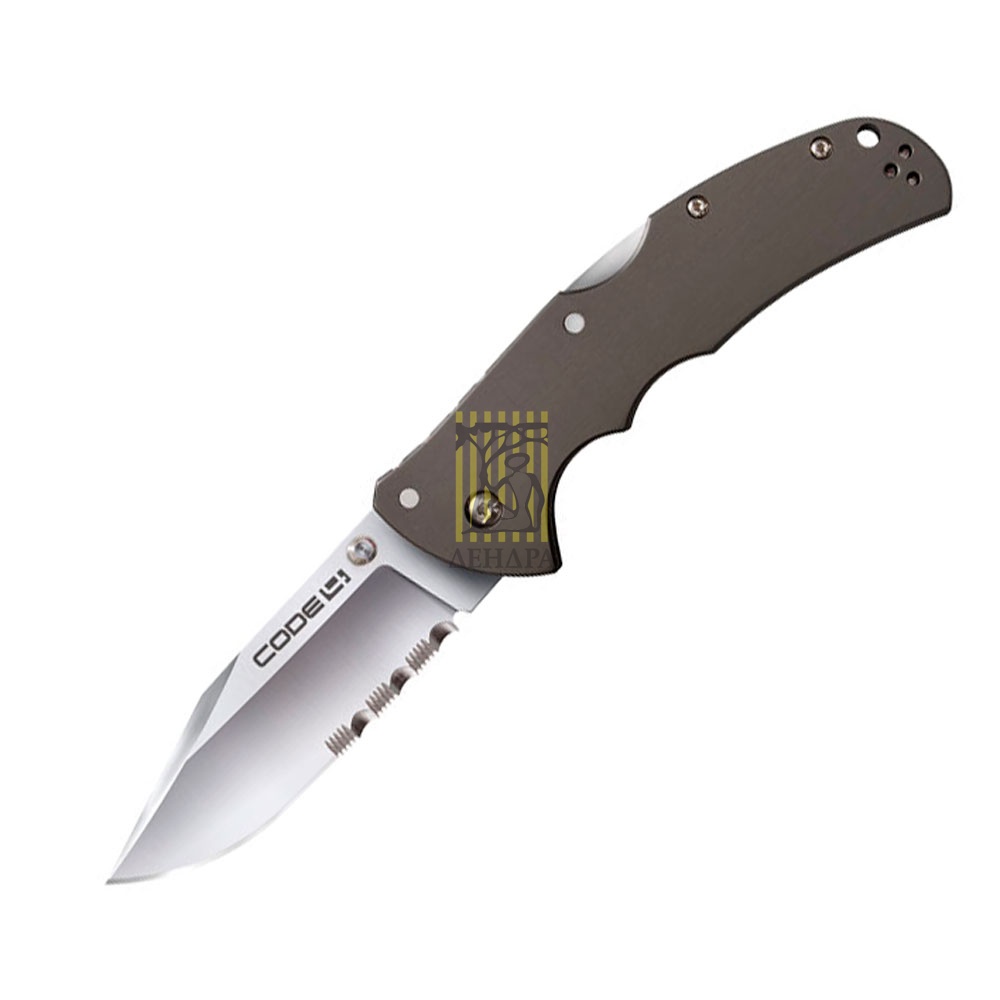 Нож CODE-4 CLIP POINT HALF SERRATED складной, сталь AUS 8A, рукоять алюминий 6061, клипса