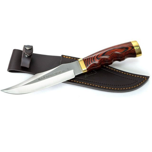 Нож "BUFALO" с фикс клинком длиной 17 см, рукоять красная микарта, ножны кожа