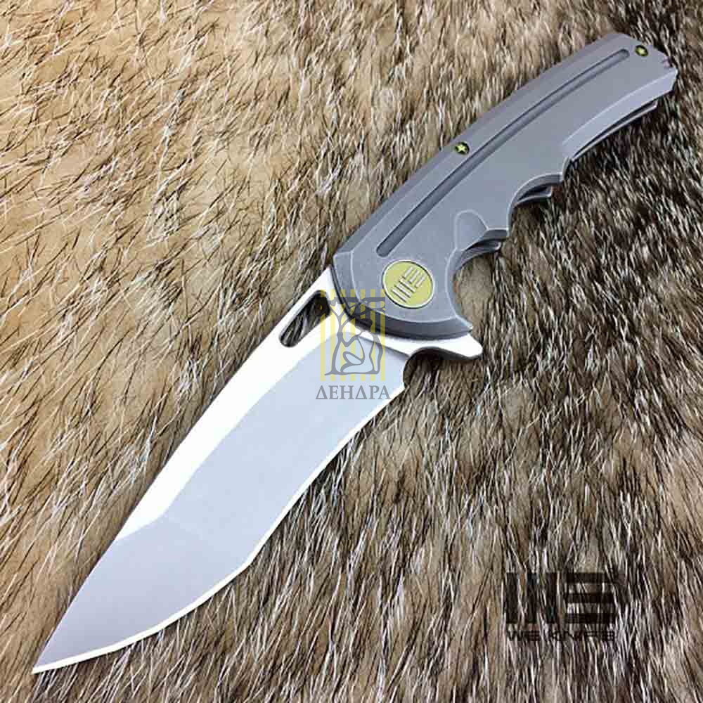 Нож складной, сталь CPM-S35VN, длина клинка 95 мм, рукоять титан, цвет серый, клипса, замок frame-lo
