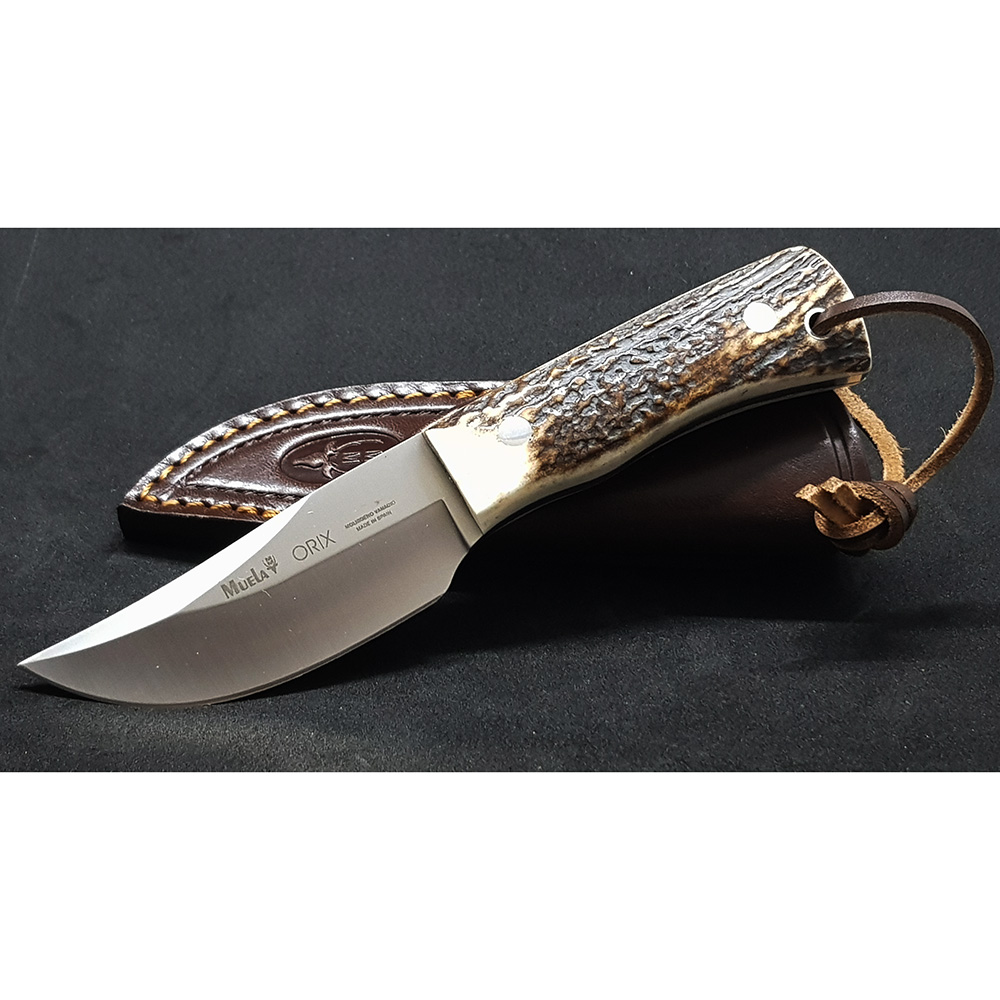 Нож-скиннер "ORIX", клинок 8 см, рукоять рог оленя, ножны кожа