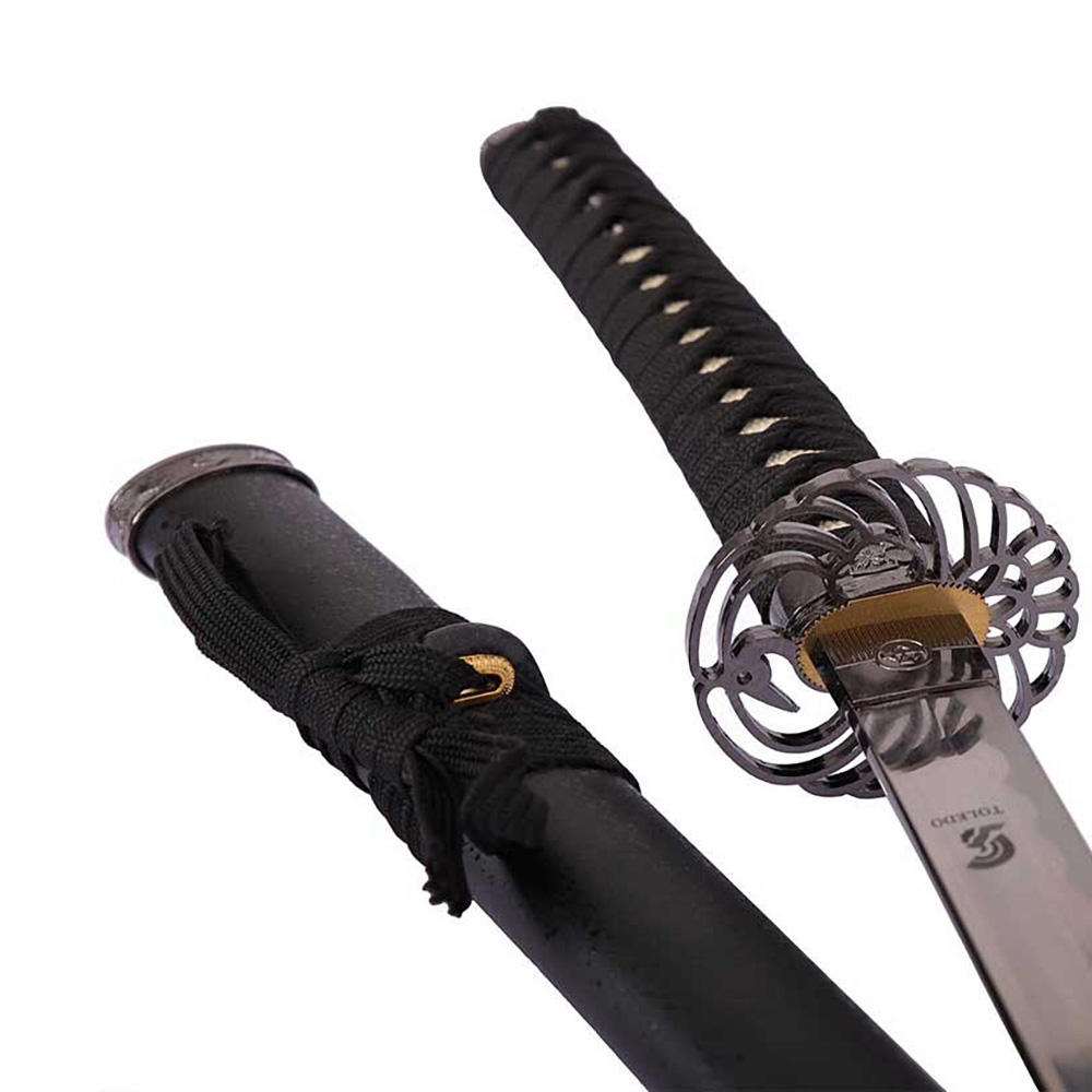 Катана, клинок 440 сталь, ножны черные, цуба с журавлем